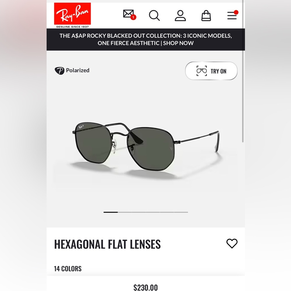Ray-Ban Hexagonal Flat Lenses Sunglasses - Black